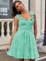A-line Straps Appliques Lace Short/Mini Tulle Corset Homecoming Dress
