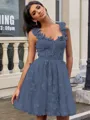 A-line Straps Appliques Lace Short/Mini Tulle Corset Homecoming Dress