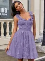 A-line Straps Appliques Lace Short/Mini Tulle Corset Homecoming Dress