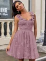 A-line Straps Appliques Lace Short/Mini Tulle Corset Homecoming Dress