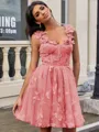 A-line Straps Appliques Lace Short/Mini Tulle Corset Homecoming Dress