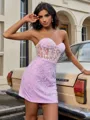 Sheath Sweetheart Appliques Lace Short/Mini Satin Corset Homecoming Dress