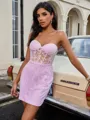 Sheath Sweetheart Appliques Lace Short/Mini Satin Corset Homecoming Dress