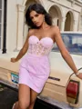Sheath Sweetheart Appliques Lace Short/Mini Satin Corset Homecoming Dress