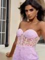 Sheath Sweetheart Appliques Lace Short/Mini Satin Corset Homecoming Dress