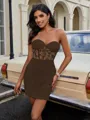 Sheath Sweetheart Appliques Lace Short/Mini Satin Corset Homecoming Dress