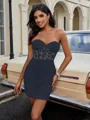 Sheath Sweetheart Appliques Lace Short/Mini Satin Corset Homecoming Dress
