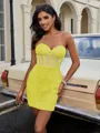 Sheath Sweetheart Appliques Lace Short/Mini Satin Corset Homecoming Dress