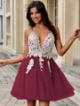A-line V-neck Appliques Lace Short/Mini Tulle Homecoming Dress