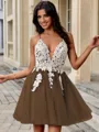 A-line V-neck Appliques Lace Short/Mini Tulle Homecoming Dress
