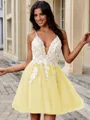A-line V-neck Appliques Lace Short/Mini Tulle Homecoming Dress