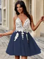 A-line V-neck Appliques Lace Short/Mini Tulle Homecoming Dress