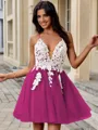 A-line V-neck Appliques Lace Short/Mini Tulle Homecoming Dress