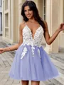 A-line V-neck Appliques Lace Short/Mini Tulle Homecoming Dress