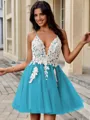 A-line V-neck Appliques Lace Short/Mini Tulle Homecoming Dress