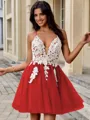 A-line V-neck Appliques Lace Short/Mini Tulle Homecoming Dress