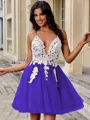 A-line V-neck Appliques Lace Short/Mini Tulle Homecoming Dress