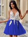 A-line V-neck Appliques Lace Short/Mini Tulle Homecoming Dress