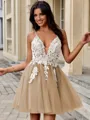 A-line V-neck Appliques Lace Short/Mini Tulle Homecoming Dress
