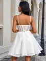 A-line V-neck Short/Mini Tulle Corset Homecoming Dress