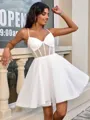 A-line V-neck Short/Mini Tulle Corset Homecoming Dress