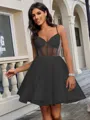 A-line V-neck Short/Mini Tulle Corset Homecoming Dress