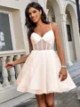 A-line V-neck Short/Mini Tulle Corset Homecoming Dress