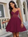 A-line V-neck Short/Mini Tulle Corset Homecoming Dress