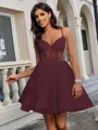 A-line V-neck Short/Mini Tulle Corset Homecoming Dress