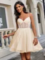 A-line V-neck Short/Mini Tulle Corset Homecoming Dress