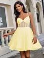 A-line V-neck Short/Mini Tulle Corset Homecoming Dress