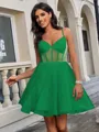 A-line V-neck Short/Mini Tulle Corset Homecoming Dress