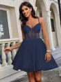 A-line V-neck Short/Mini Tulle Corset Homecoming Dress