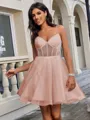 A-line V-neck Short/Mini Tulle Corset Homecoming Dress