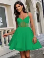 A-line V-neck Short/Mini Tulle Corset Homecoming Dress