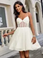 A-line V-neck Short/Mini Tulle Corset Homecoming Dress