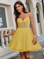 A-line V-neck Short/Mini Tulle Corset Homecoming Dress