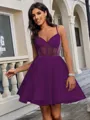 A-line V-neck Short/Mini Tulle Corset Homecoming Dress