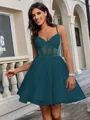 A-line V-neck Short/Mini Tulle Corset Homecoming Dress