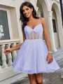 A-line V-neck Short/Mini Tulle Corset Homecoming Dress