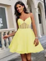A-line V-neck Short/Mini Tulle Corset Homecoming Dress