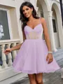 A-line V-neck Short/Mini Tulle Corset Homecoming Dress