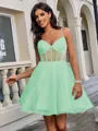 A-line V-neck Short/Mini Tulle Corset Homecoming Dress