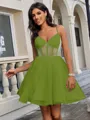 A-line V-neck Short/Mini Tulle Corset Homecoming Dress