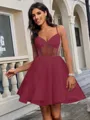 A-line V-neck Short/Mini Tulle Corset Homecoming Dress
