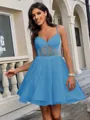 A-line V-neck Short/Mini Tulle Corset Homecoming Dress