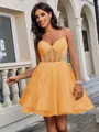 A-line V-neck Short/Mini Tulle Corset Homecoming Dress