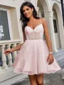 A-line V-neck Short/Mini Tulle Corset Homecoming Dress