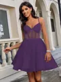 A-line V-neck Short/Mini Tulle Corset Homecoming Dress