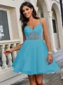 A-line V-neck Short/Mini Tulle Corset Homecoming Dress